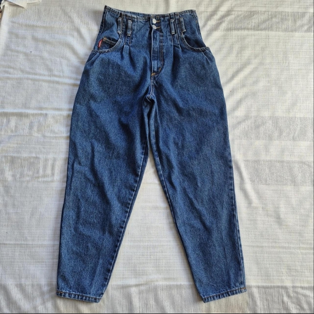 VTG Bongo Women's Size 9 High Waist Pleated Tapered Blue Denim Jeans USA Made